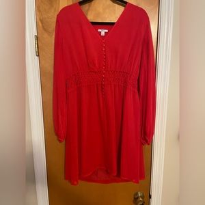 Red, knee length dress, with shear sleeves from Macys.